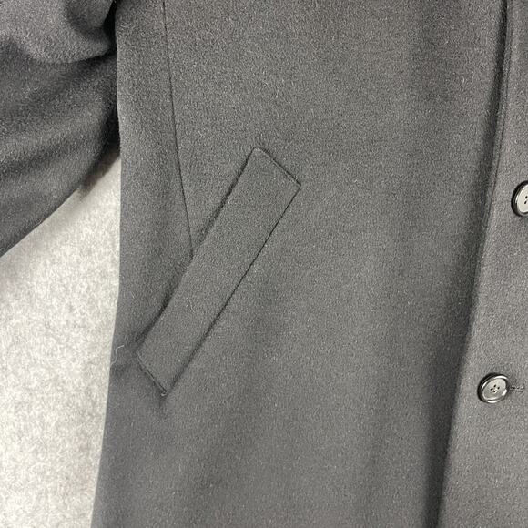 Jos A Bank Wool Pea Coat Overcoat Mens 44R Black Camel Hair Silk Classic - Picture 9 of 16